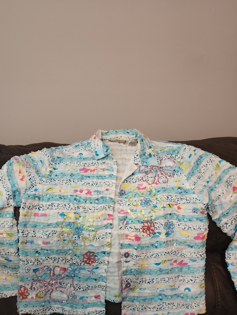 Women’s Light Blue Striped Floral Embroidered Jacket